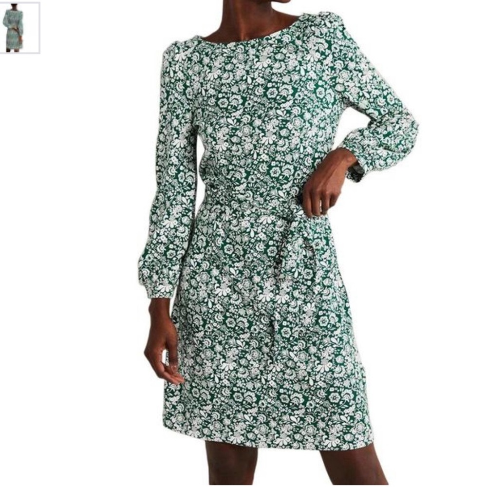 NWT Boden Tie Detail Jersey Shift Floral Print 3/4 Sleeve Dress 12R